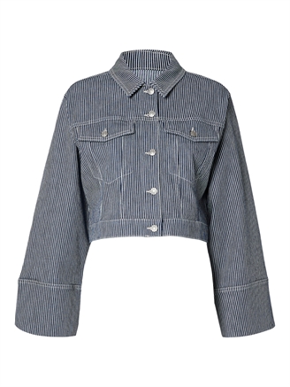 Selected Femme SlfMyra LS Stripe Short Denim Jacket Medium Blue Denim